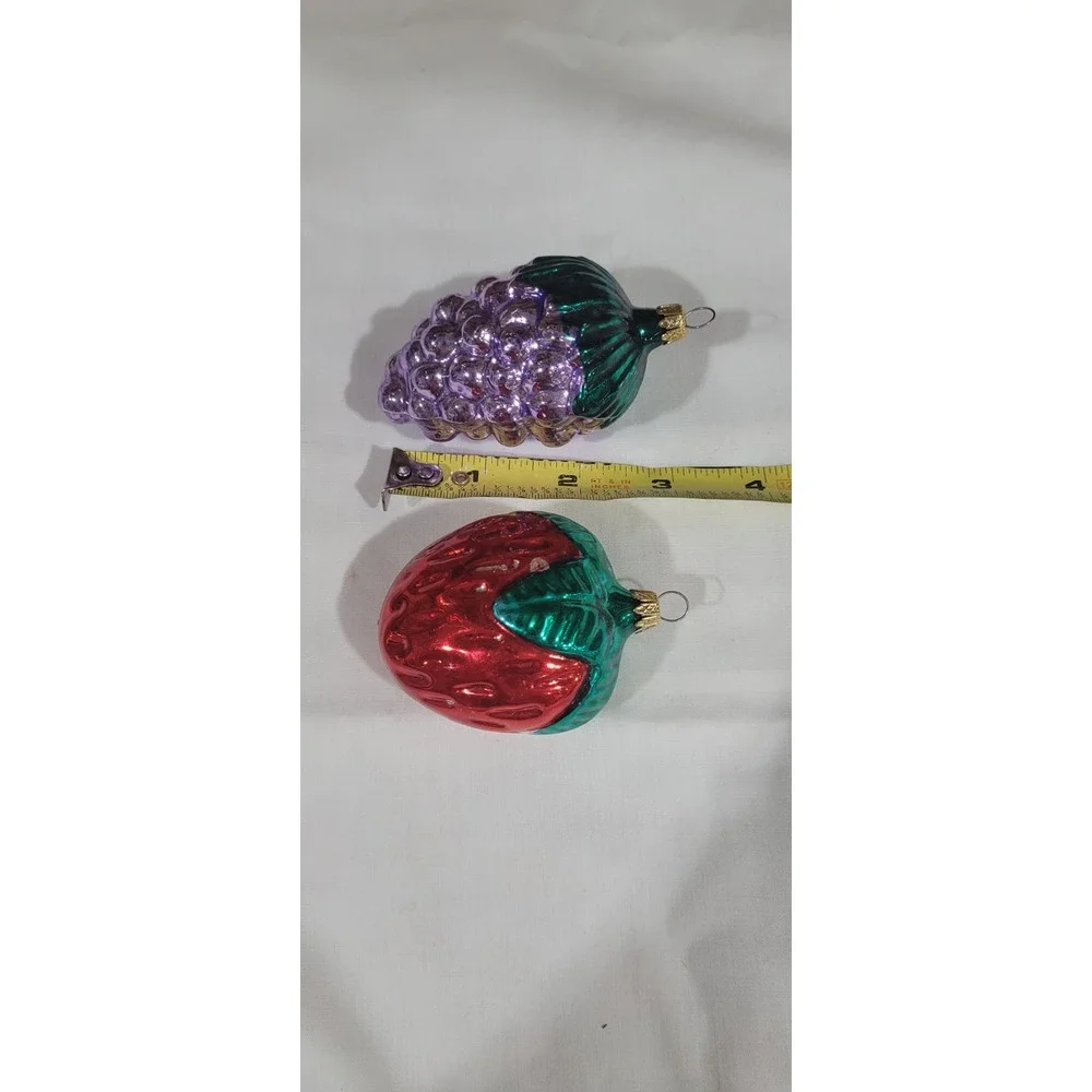 Four Vintage Hand Blown Glass Fruit Christmas Ornaments - Made In Colombia